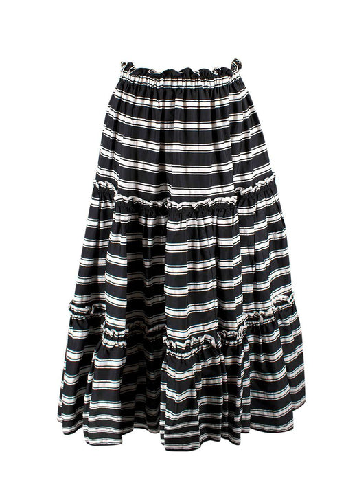Lisa Marie Fernandez Black and White Striped Tiered Midi Skirt