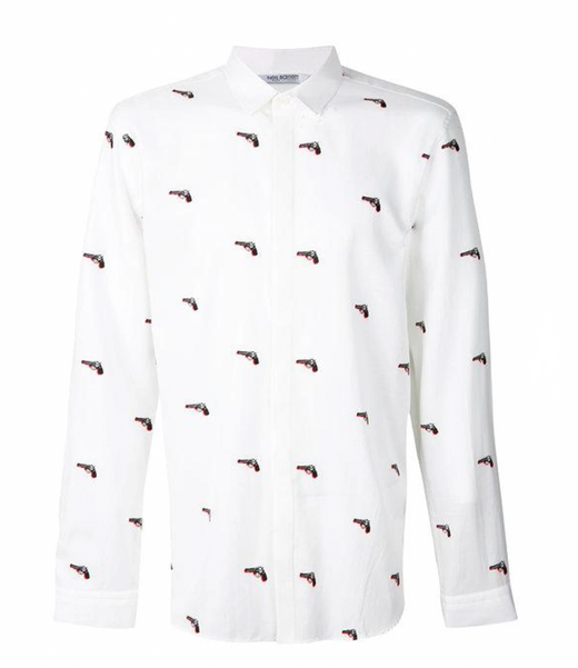 Pistol Print White Cotton Shirt