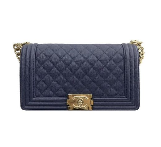 Chanel Navy Caviar Leather Medium Boy Bag