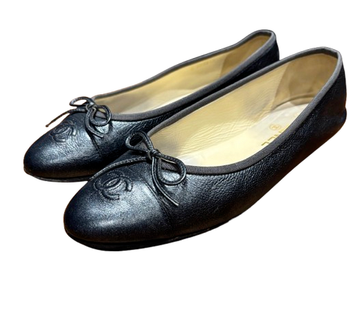 Chanel Navy Blue Leather Ballet Flats