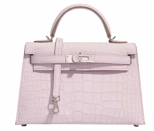Mauve Pâle 20 cm Sellier Mississippiensis Alligator Matte Kelly Palladium Hardware