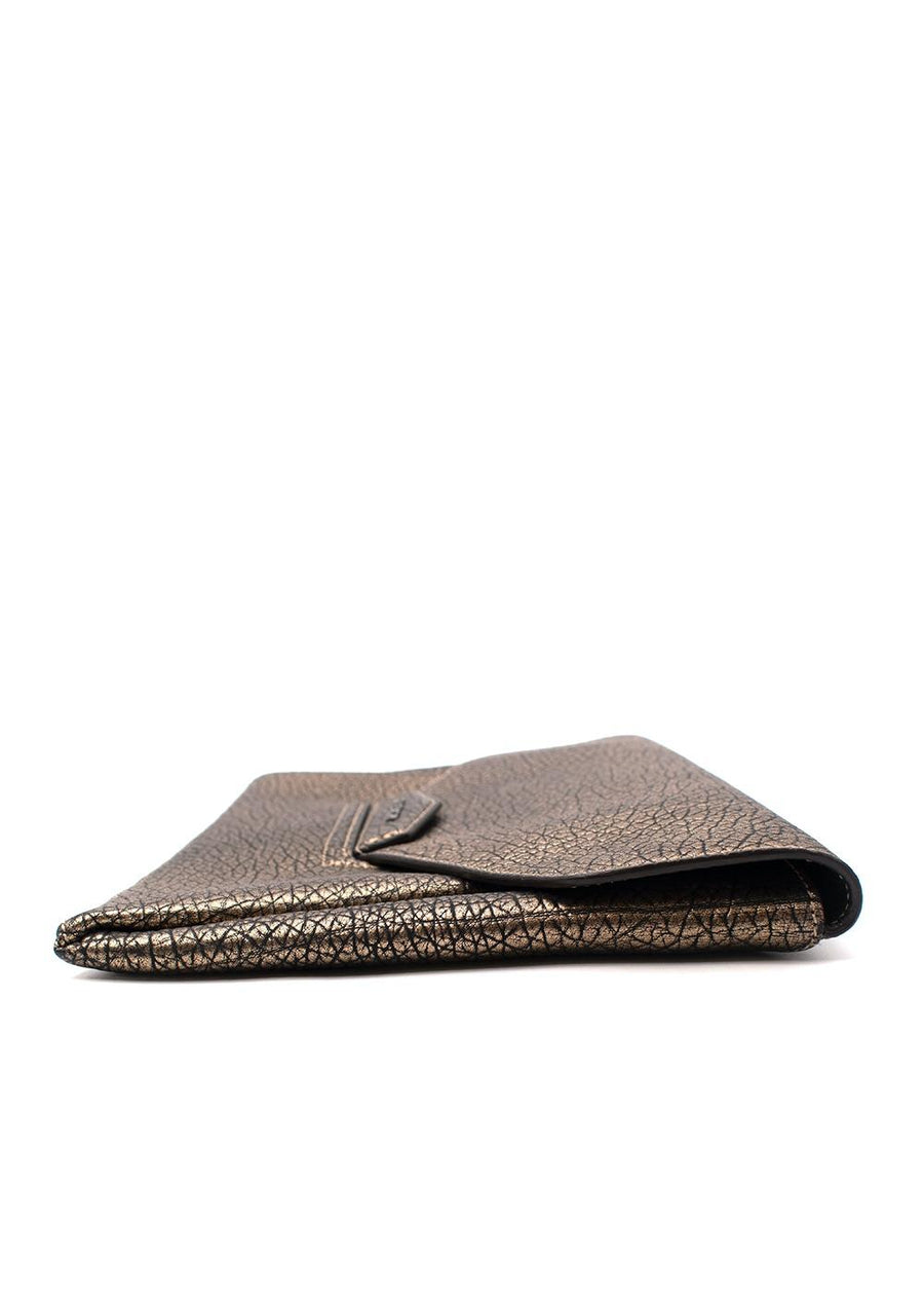 Gold Metallic Embossed Leather Clutch Bag