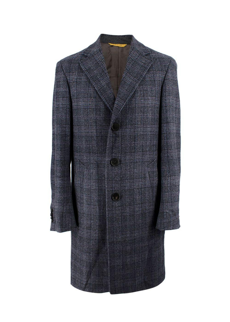 Canali Navy Check Kei Longline Coat