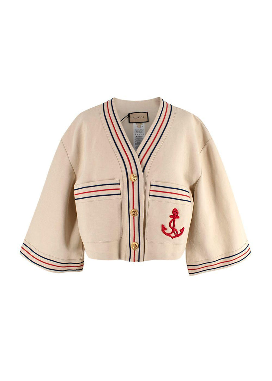 Gucci Beige Anchor Embroidered Cropped Jacket