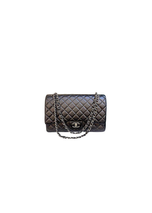 Black Lambskin Maxi Double Flap