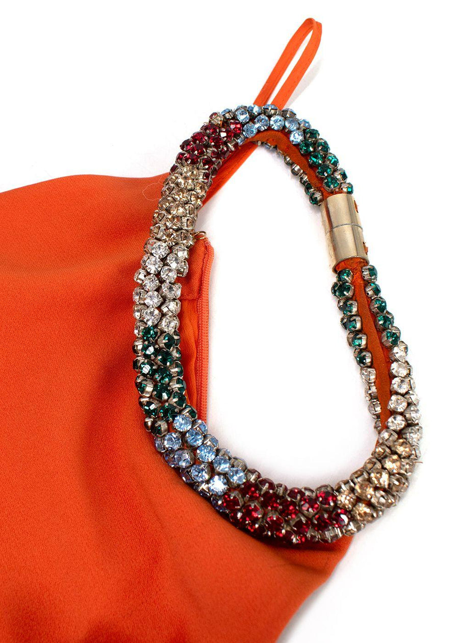 Alexander McQueen Orange Silk Crepe Crystal Halterneck Gown