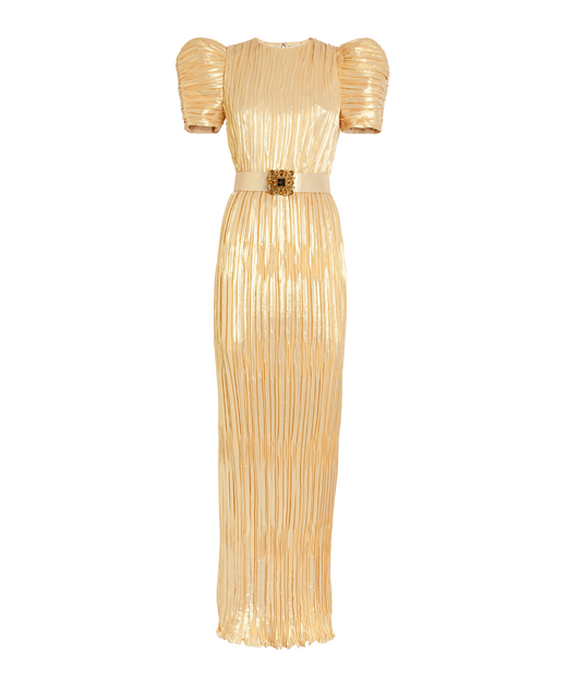 Andrew Gn Silk-Blend Puff-Sleeve Belted Gown