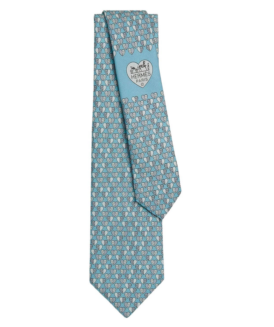 Hermes Light Blue Cheval En Coeur Silk Tie