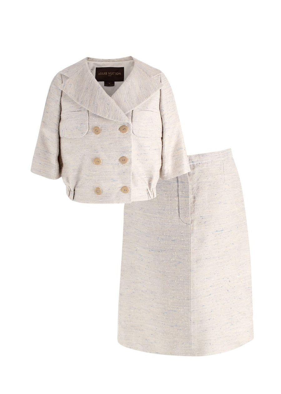 Louis Vuitton Vintage Beige Silk Jacket and Skirt Suit