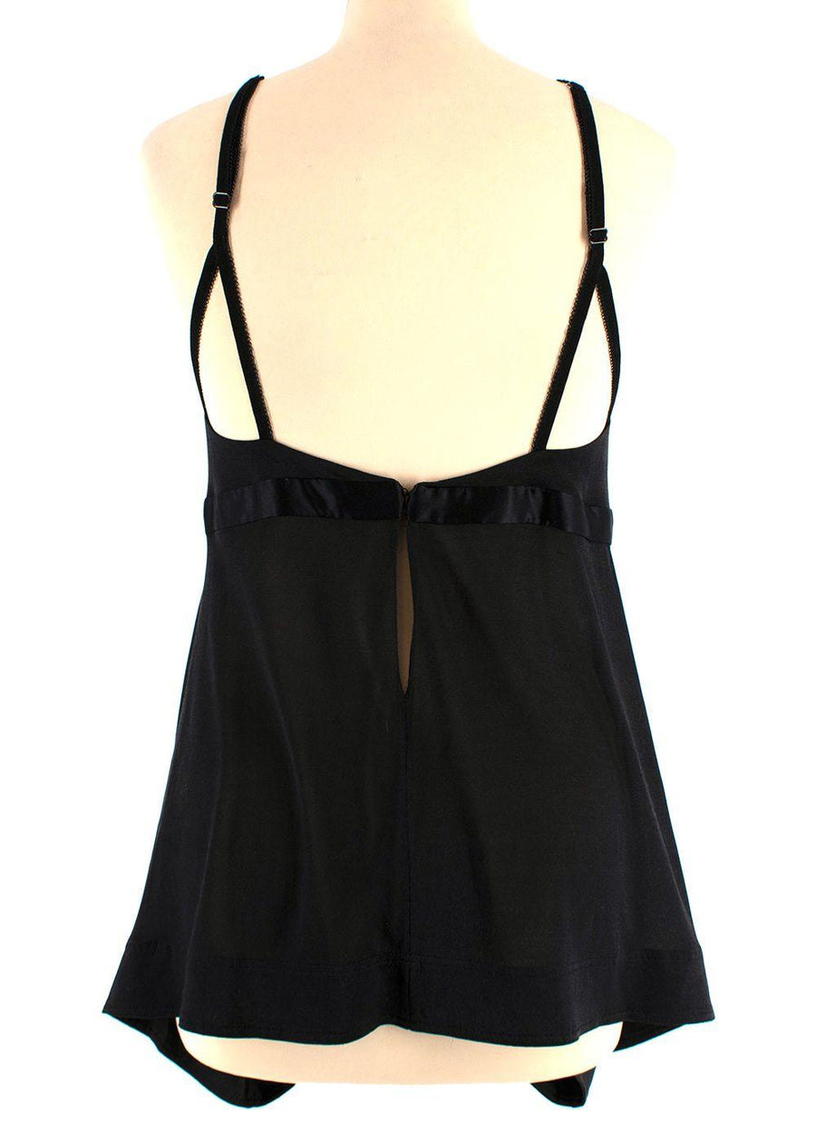 Balenciaga Silk Lace Trimmed Black Plunge Cami Top