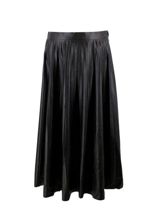 MM6 Maison Martin Margiela Black Faux Leather Pleated Midi Skirt