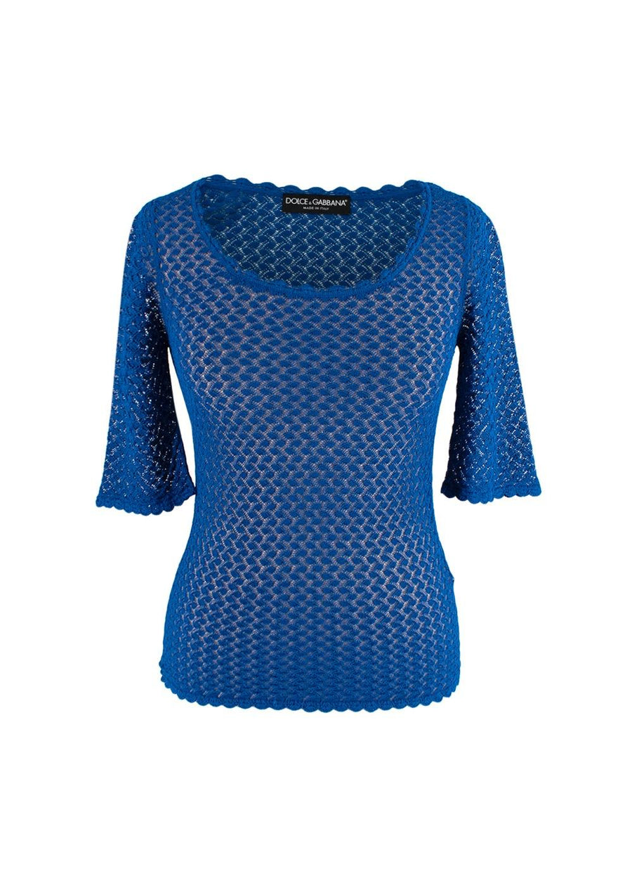 Blue Sheer Knitted Short Sleeved Top