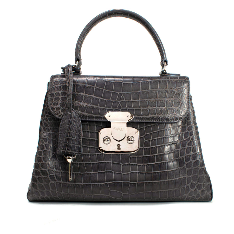Asprey Grey Crocodile Leather Private Collection Handbag