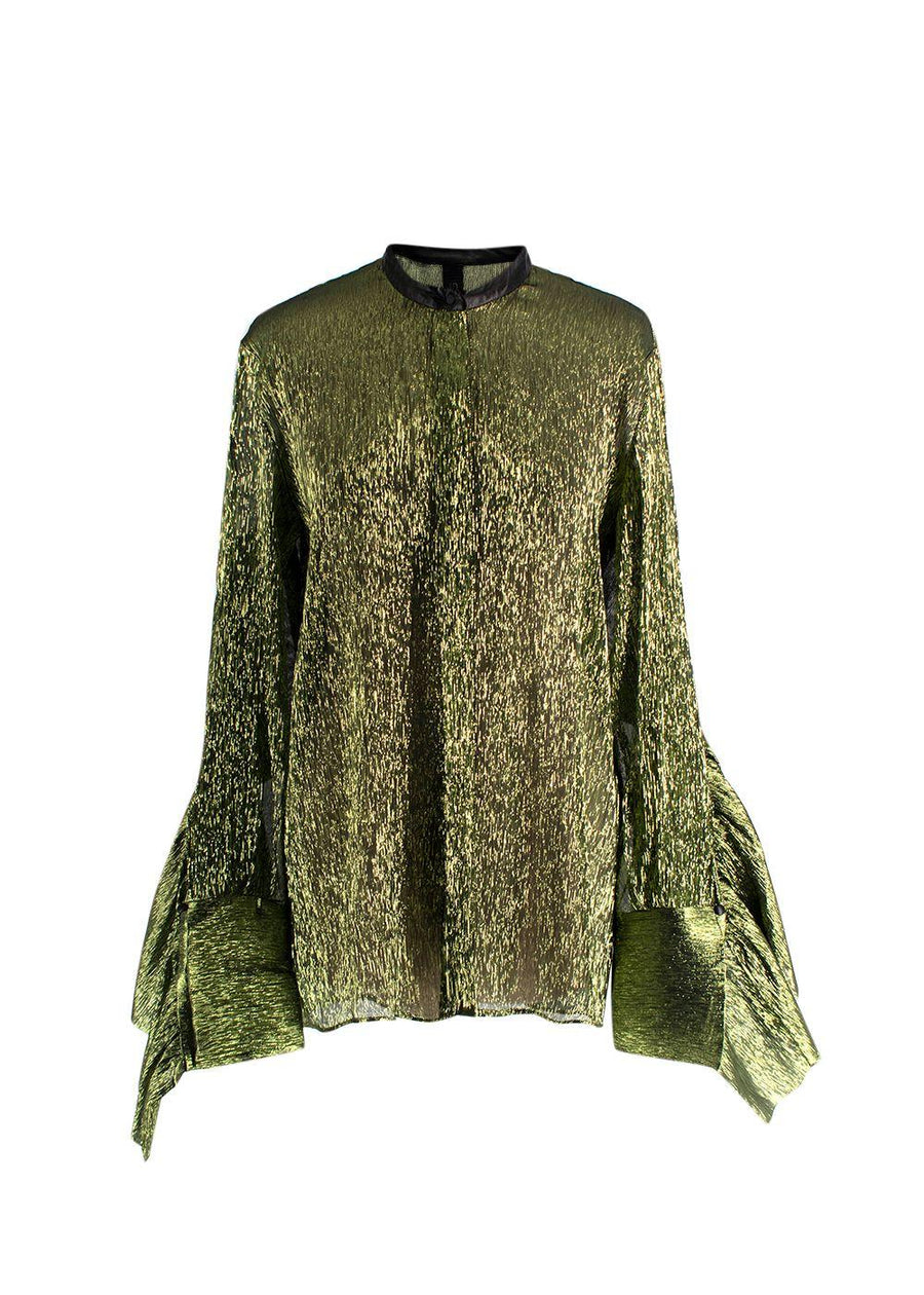 Petar Petrov Green Metallic Semi-Sheer Blouse