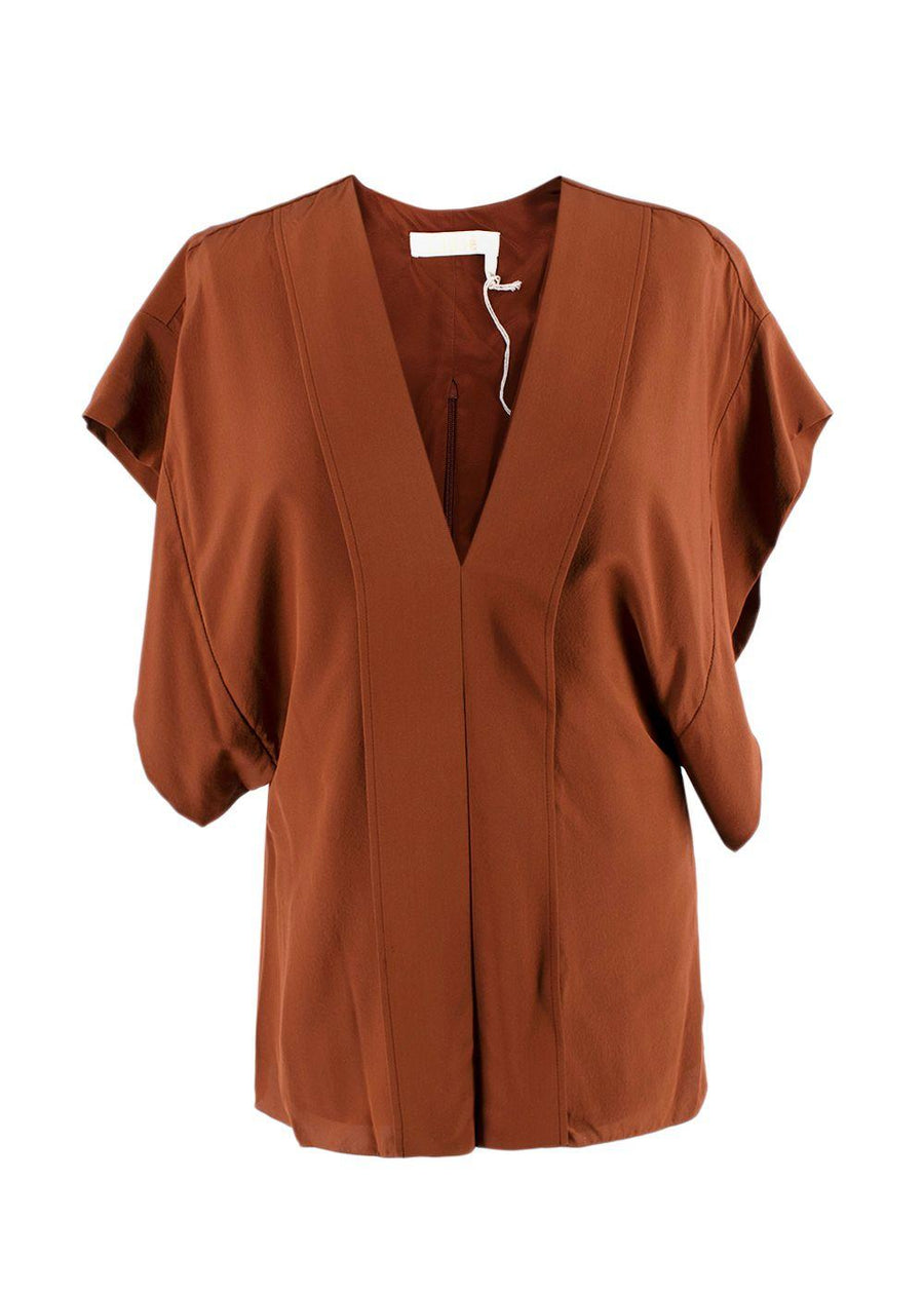 Chloe Wildwood Brown Silk V Neck Blouse