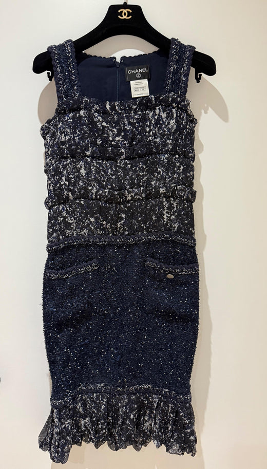 Silk Tweed Navy Dress