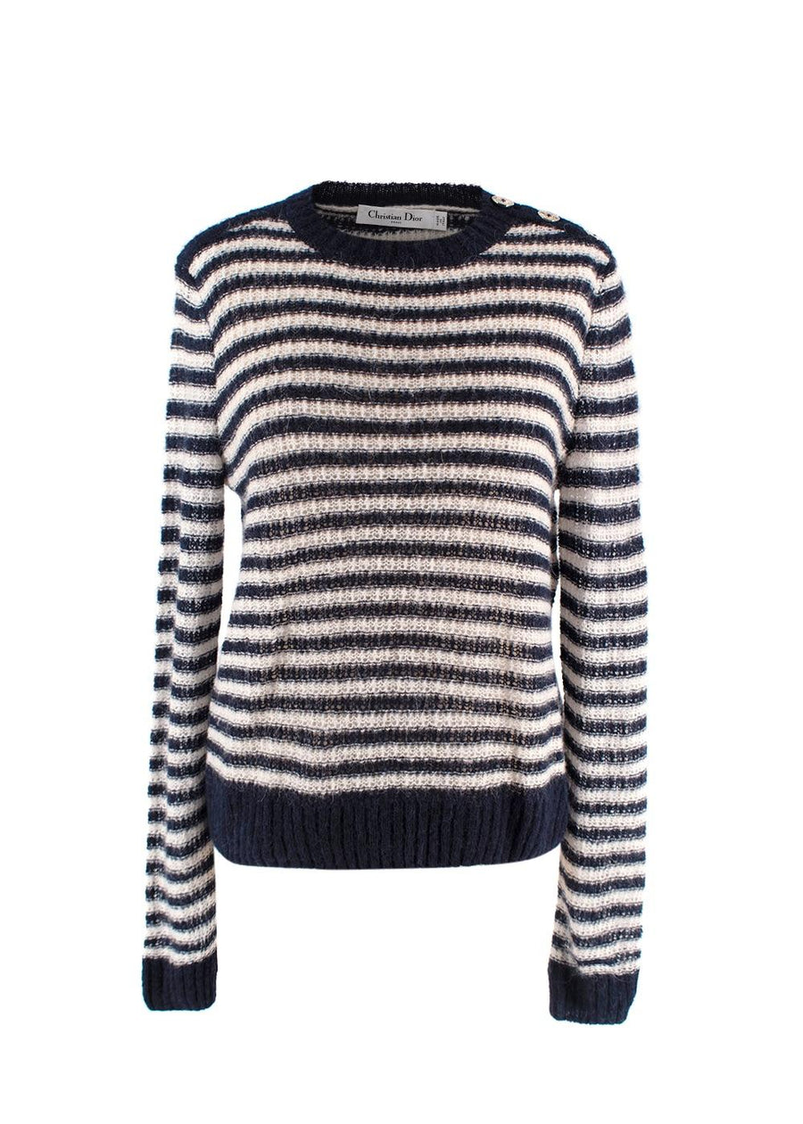 Dior Black Striped Alpaca Blend Jumper with Gold Button Detail