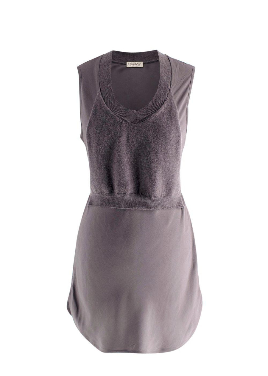 Brunello Cucinelli Cashmere Wool Grey Draped Top with Waist Tie
