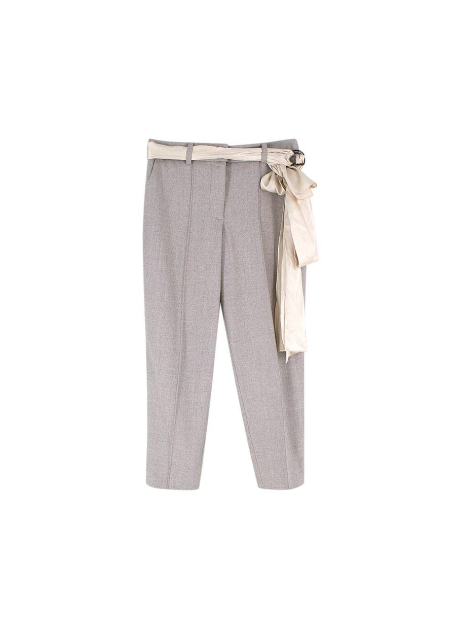 Grey Wool Scarf Tie Belted Pants