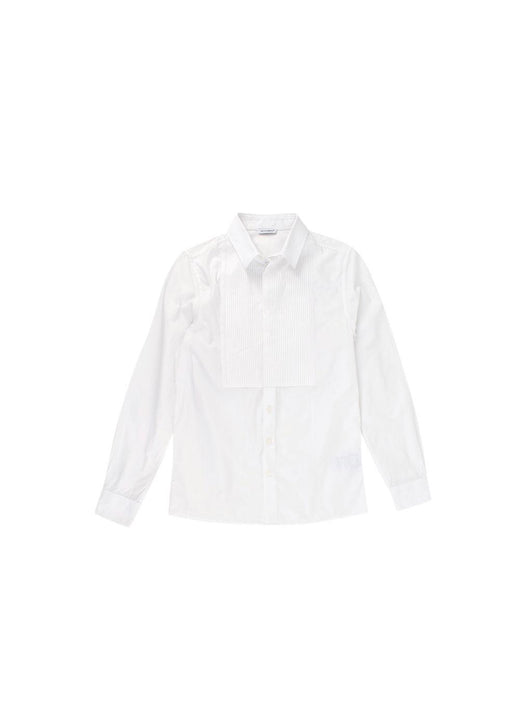 Kids Pleated White Cotton Fitted Shirt