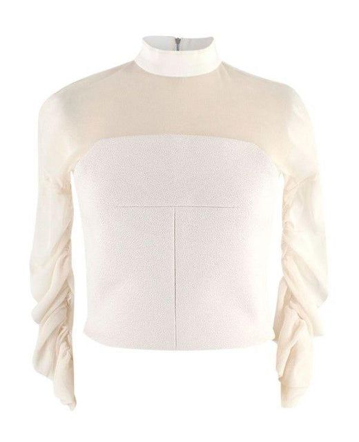 Balenciaga White Sheer Panel Ruched Sleeve High Neck Top