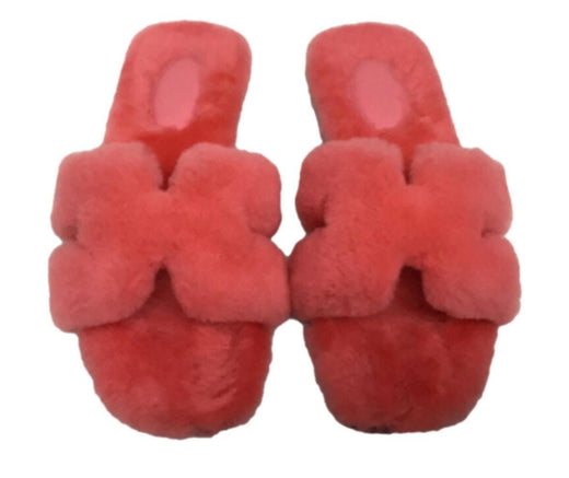 Hermes Pink Shearling Oran Sandals