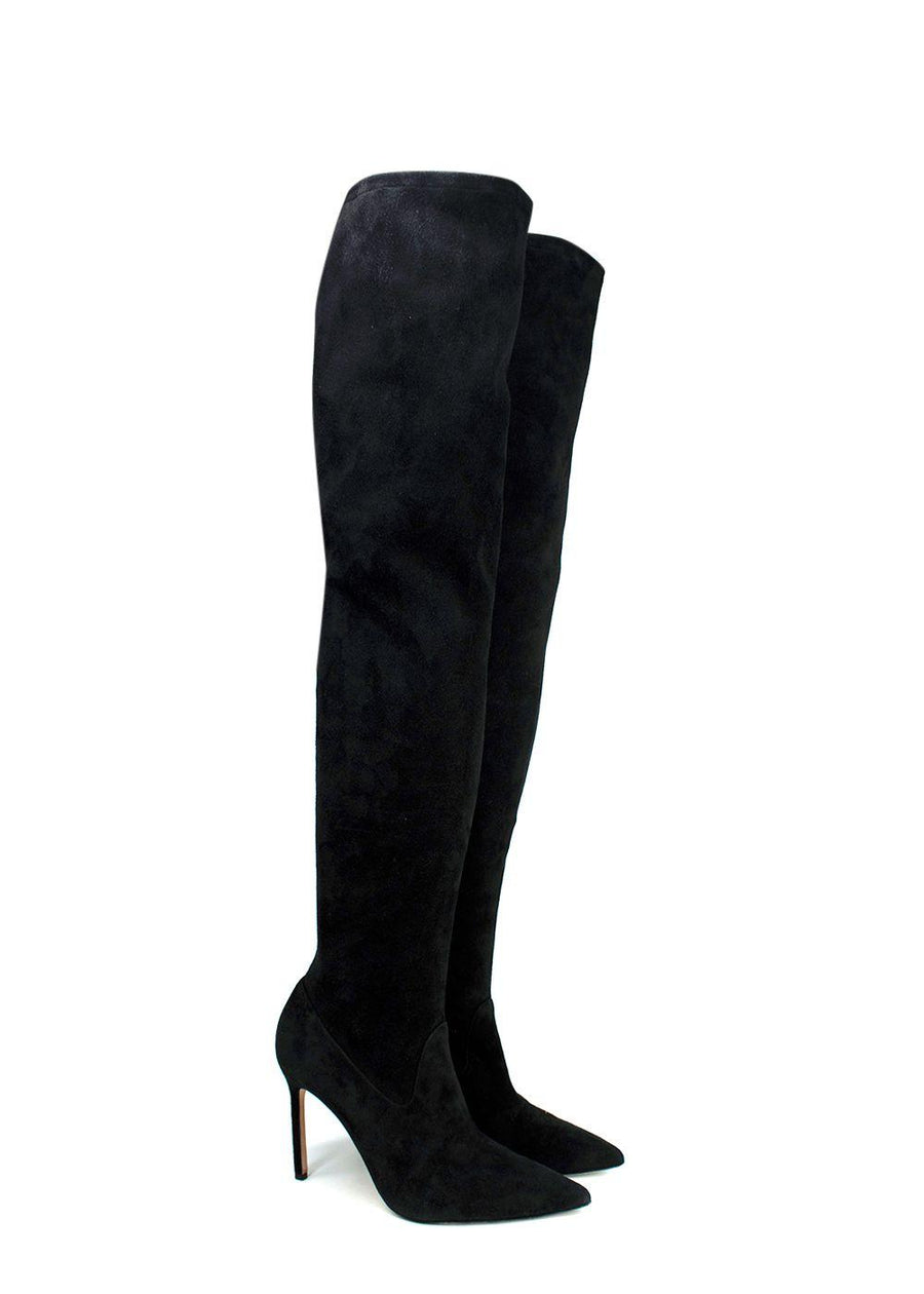 Manolo Blahnik Black Pascalarhi Suede Thigh High Boots
