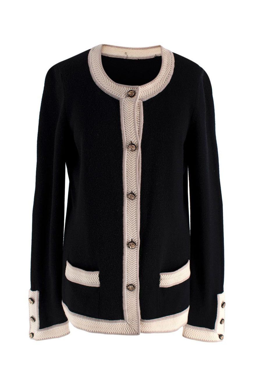 Chanel Black and Ivory Cashmere Cardigan