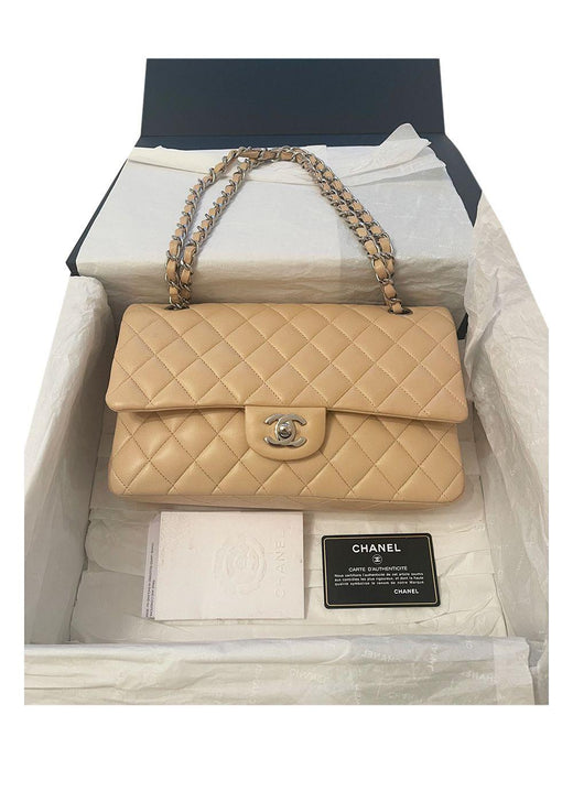 Chanel Beige Quilted Leather Double Flap Bag