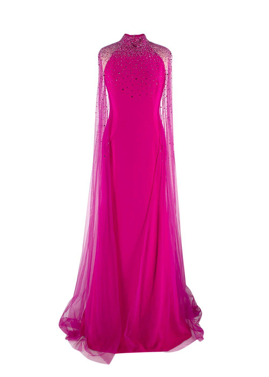 Jenny Packham Hot Pink Limelight Crystal Embellished Gown