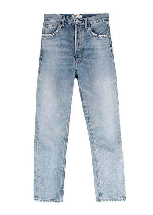 Agolde Blue High Waisted Frayed Hem Denim Jeans