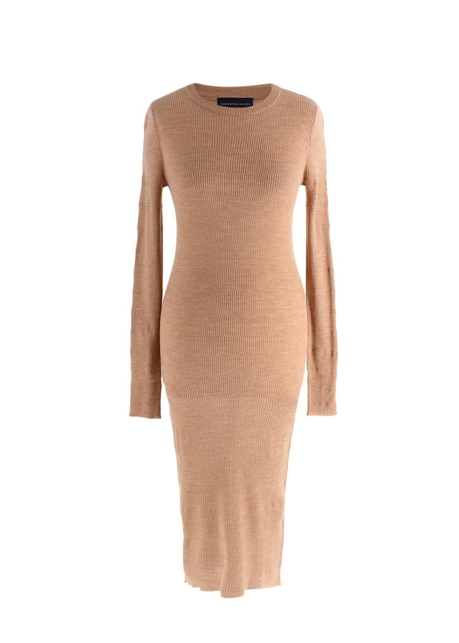 Cashmere in Love Beige Ribbed Midi Dress