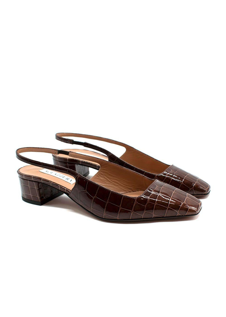 Aquazurra Ginza 35 Croc-Effect Slingback Pumps