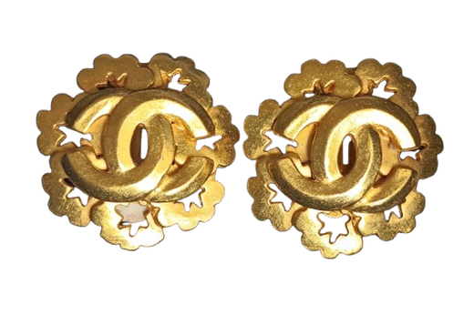 Chanel Gold Plated CC Flower Earrings
