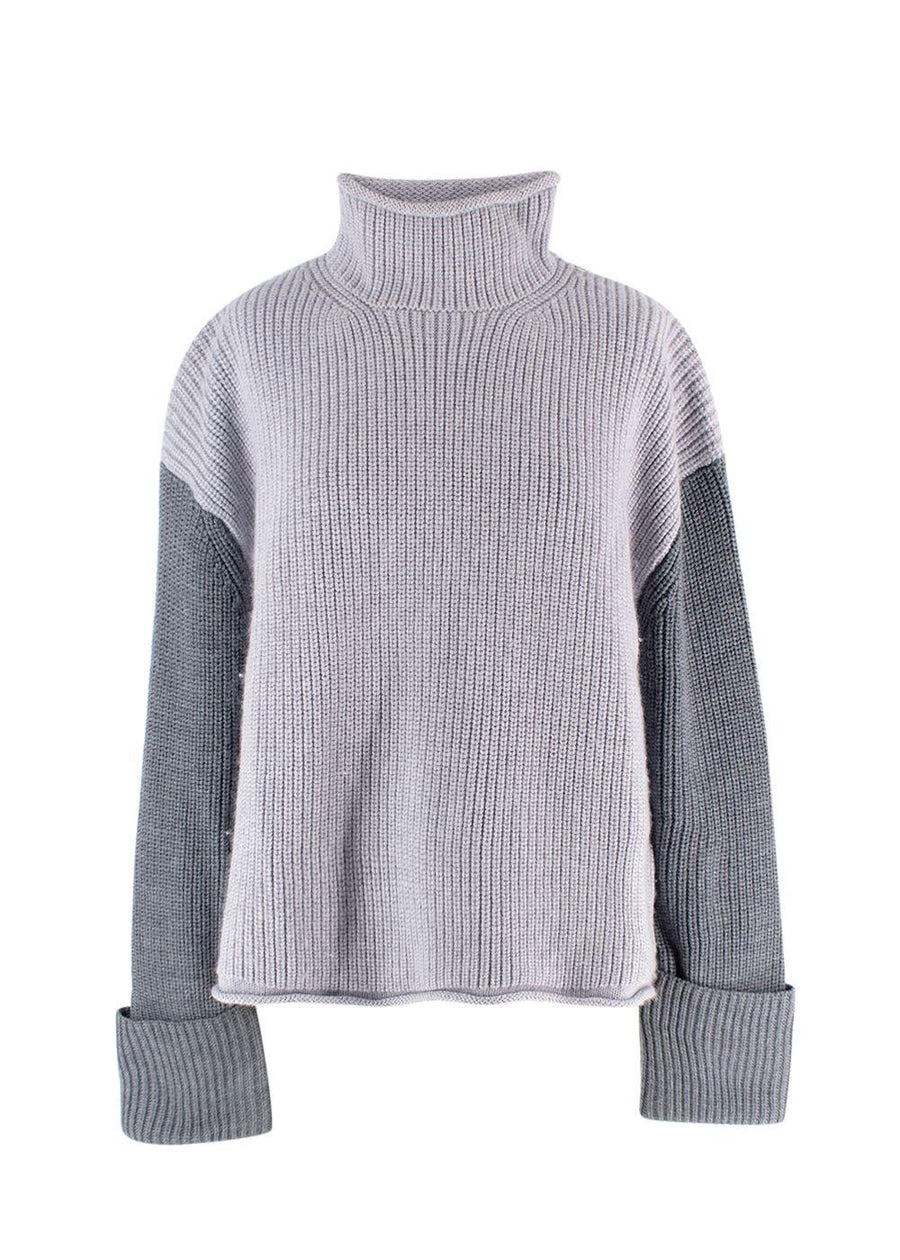 Victoria Beckham Grey Tricolour High Neck Wool Jumper