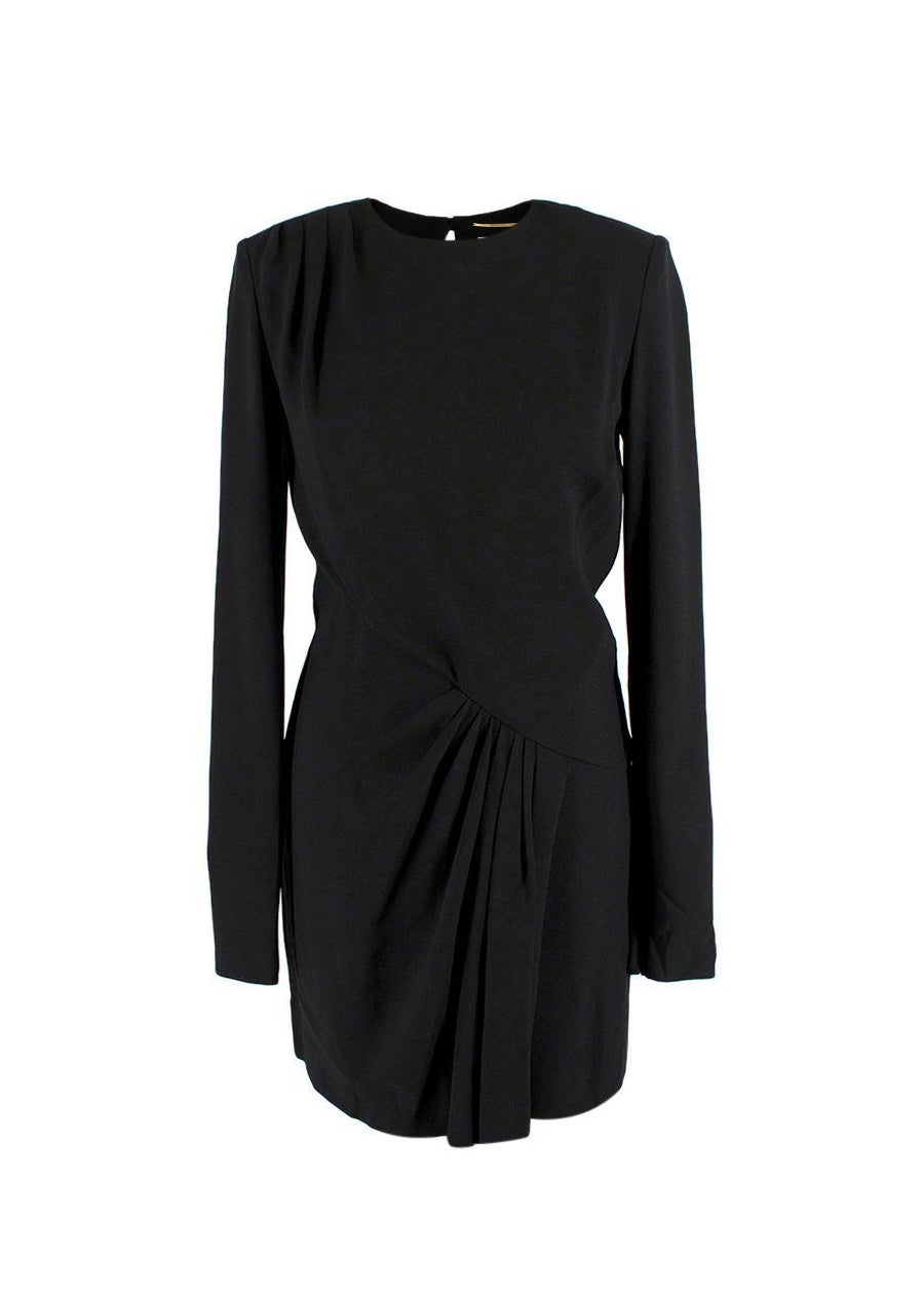 Saint Laurent Black Long Sleeve Mini Dress with Gathered Detail