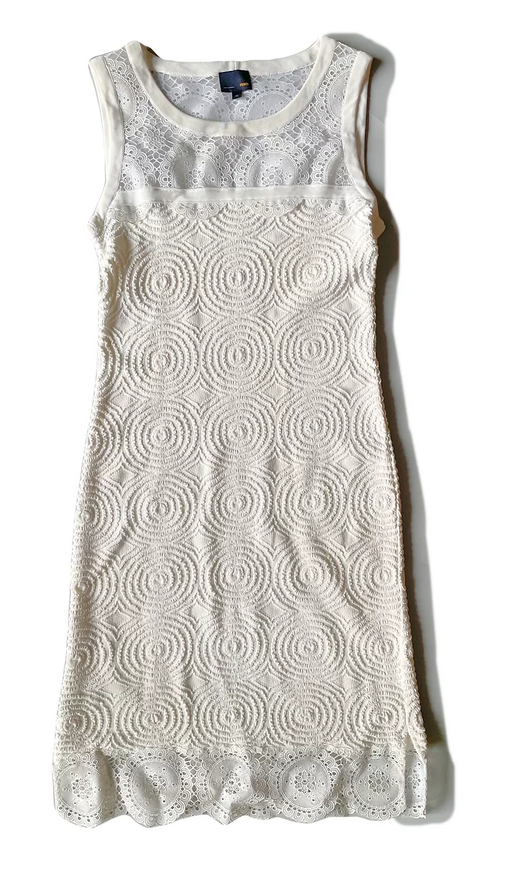 White Textured Knit & Lace Shift Dress