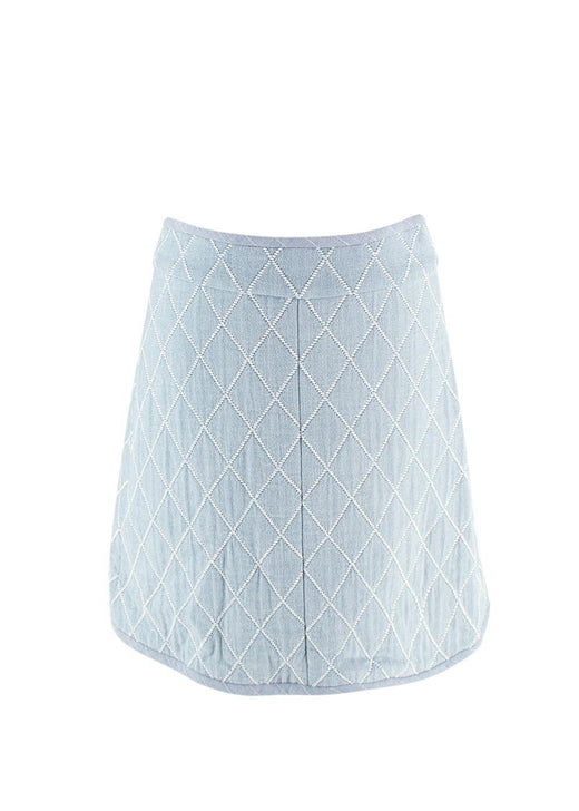 Sandro Blue Jean Quilted Zip Front Mini Skirt