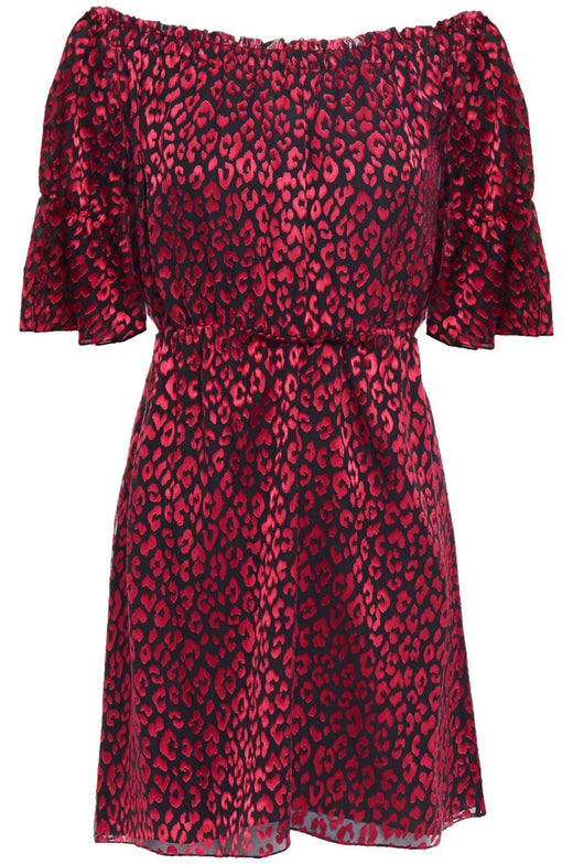 Saint Laurent Red Bardot Silk Mini Dress