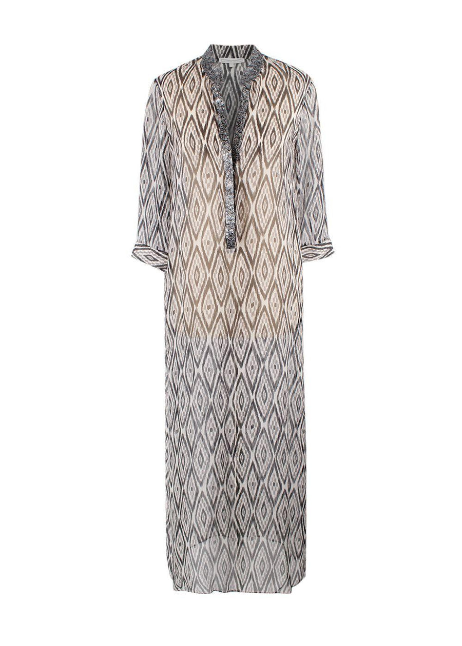 Marie France Van Damme Grey Long Sheer Silk Cover Up Dress