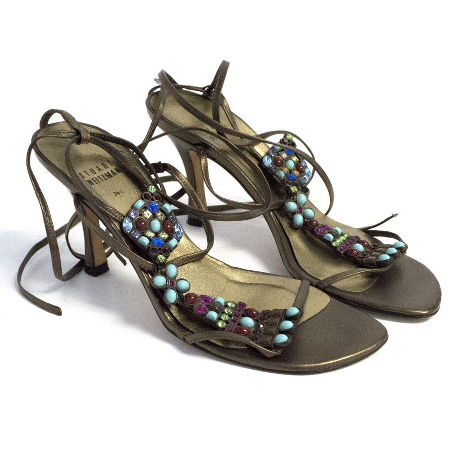Stuart Weitzman bronze jewelled sandals
