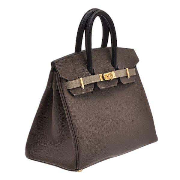 Tricolour Epsom 25cms Birkin Ecorce Etoupe Noir with Gold Hardware