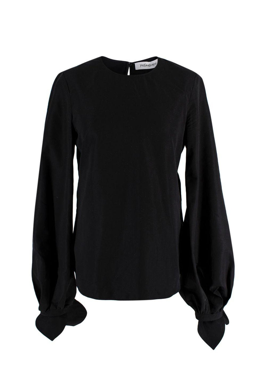 YSL Black Cotton Bow Detail Blouse
