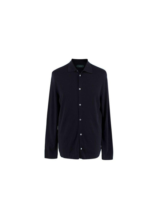 navy wool long sleeved cardigan