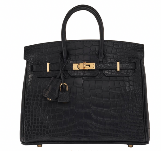 Matte Noir Sellier Mississippiensis Alligator 25cms Birkin with Gold Hardware