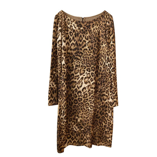 St. John Leopard Print Wool Blend Jersey Dress