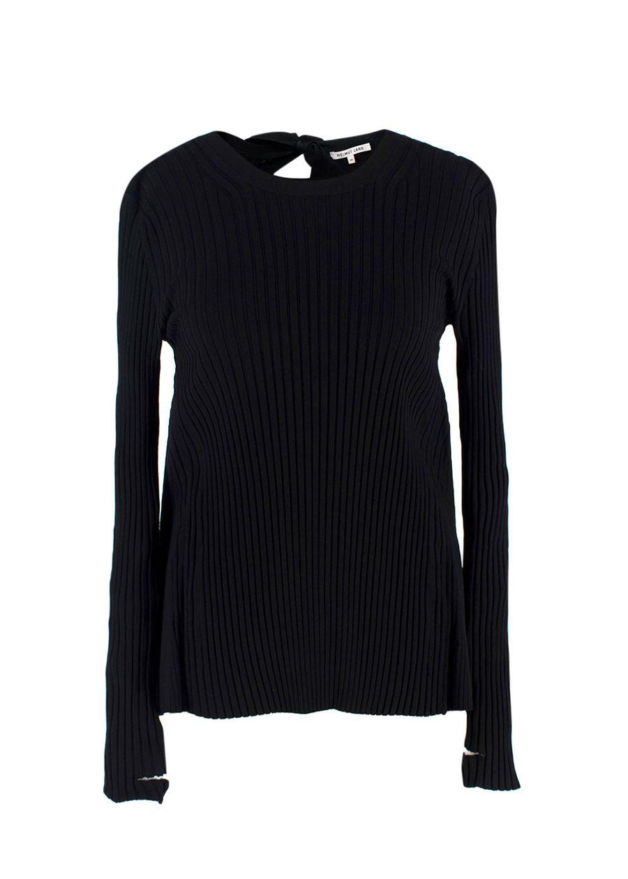 Helmut Lang Black Ribbed Bow Detail Backless Top