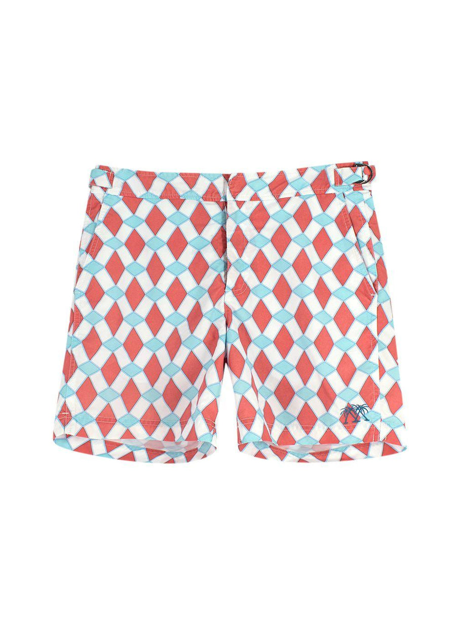 Pink House Mustique White and Orange Tile-print Shorts