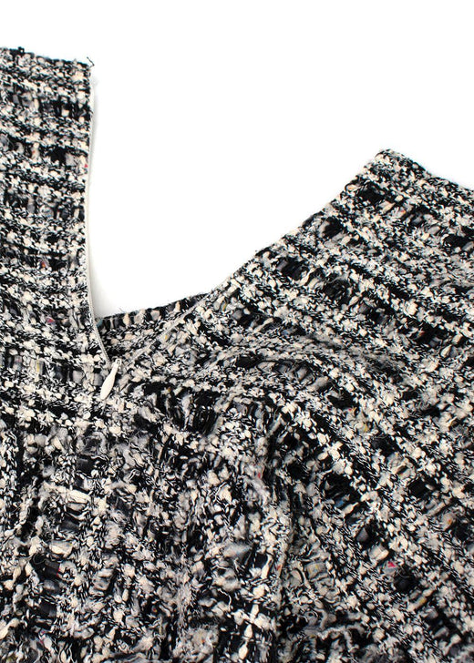 Chanel Black and White Tweed Mini Skirt with Fringe Hem
