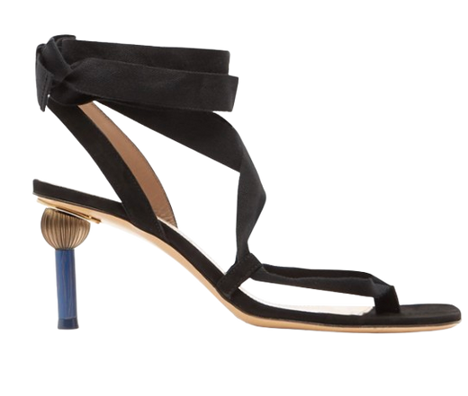Black Suede Sandals With Ornate Heels